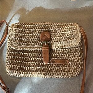 Brown Woven Straw Crossbody Bag
